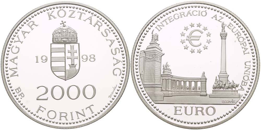Венгрия 2000 форинтов 1998 интеграция в европейский союз KM 733 серебро PROOF 1088-9-43