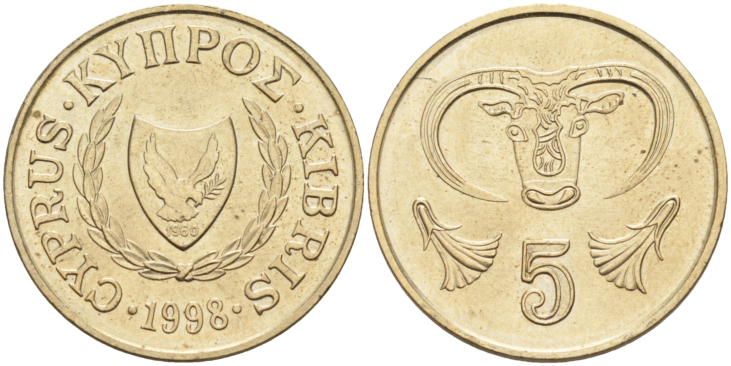 Кипр 5 центов 1993 голова быка KM 55.3 никель латунь    4595-934