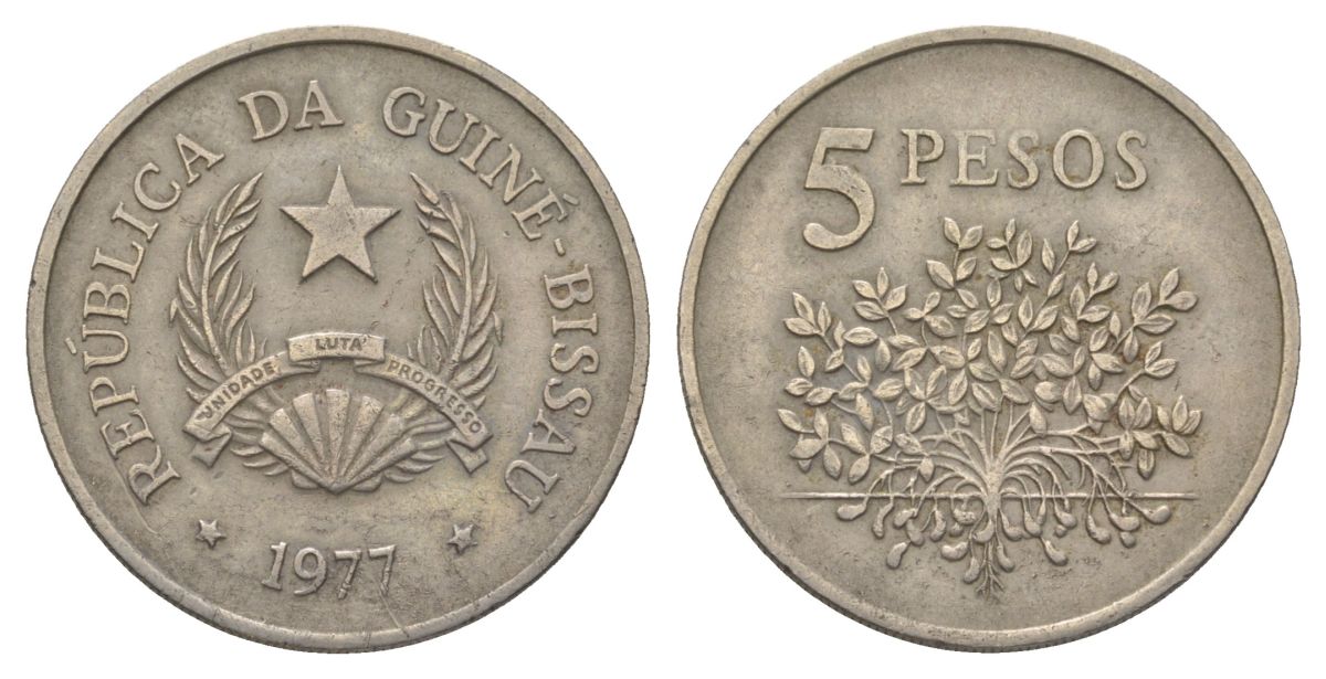Гвинея-Бисау 5 песо 1977 KM 20 медно-никель 4626-535