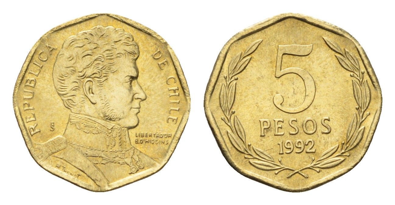 Чили 5 песо 1992 KM 232 алюминиевая бронза UNC 4685-638
