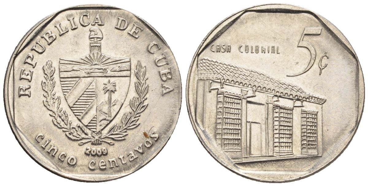 Куба 5 сентаво 2009 KM 575.2, Schoen 713, JMA MC19 сталь плакированная никелем 4115-1022