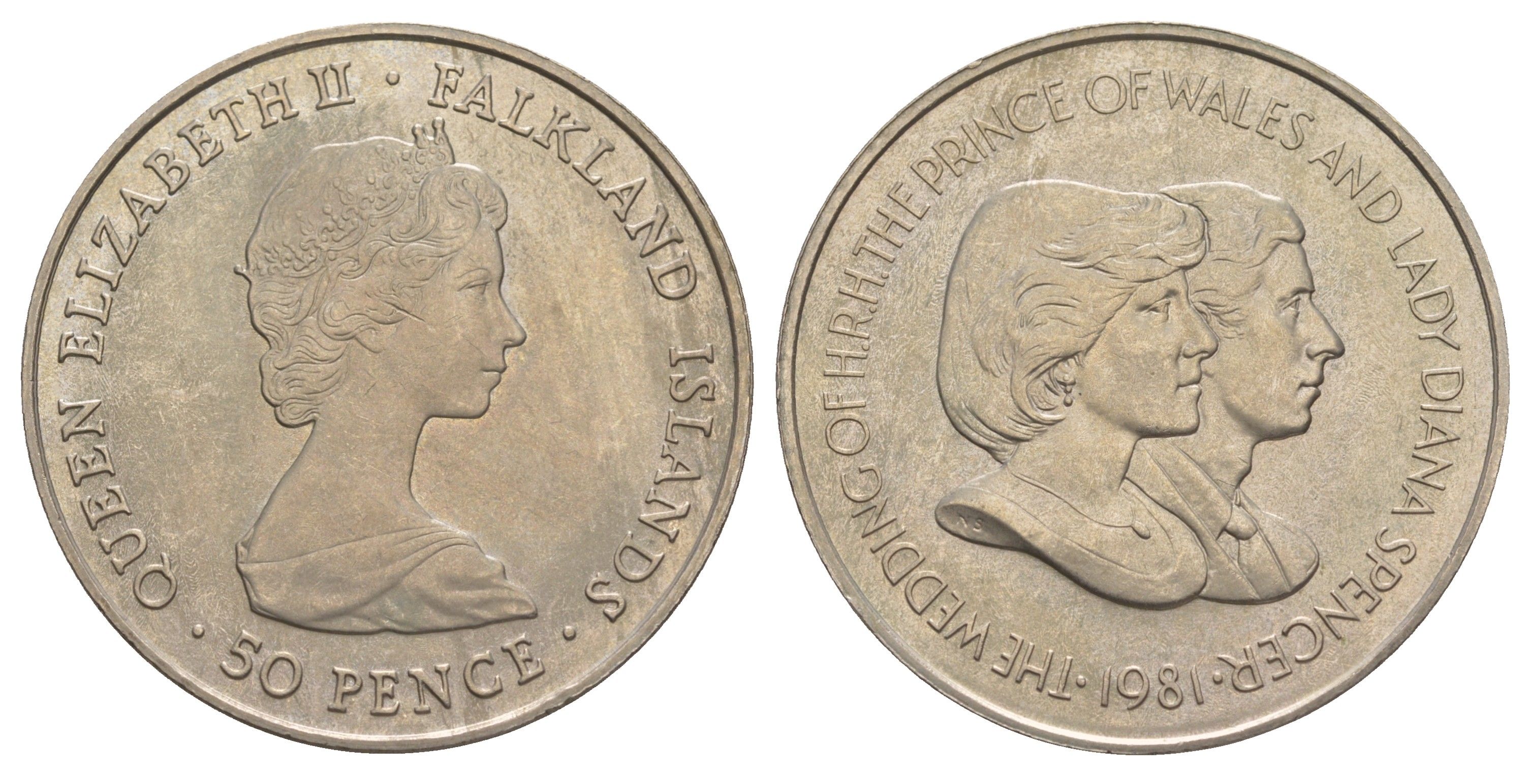 Фолклендские острова (Фолкленды) 50 пенсов 1981 Свадьба Принца Чарльза и Леди Дианы KM 16 медно-никель BU 4537-1011