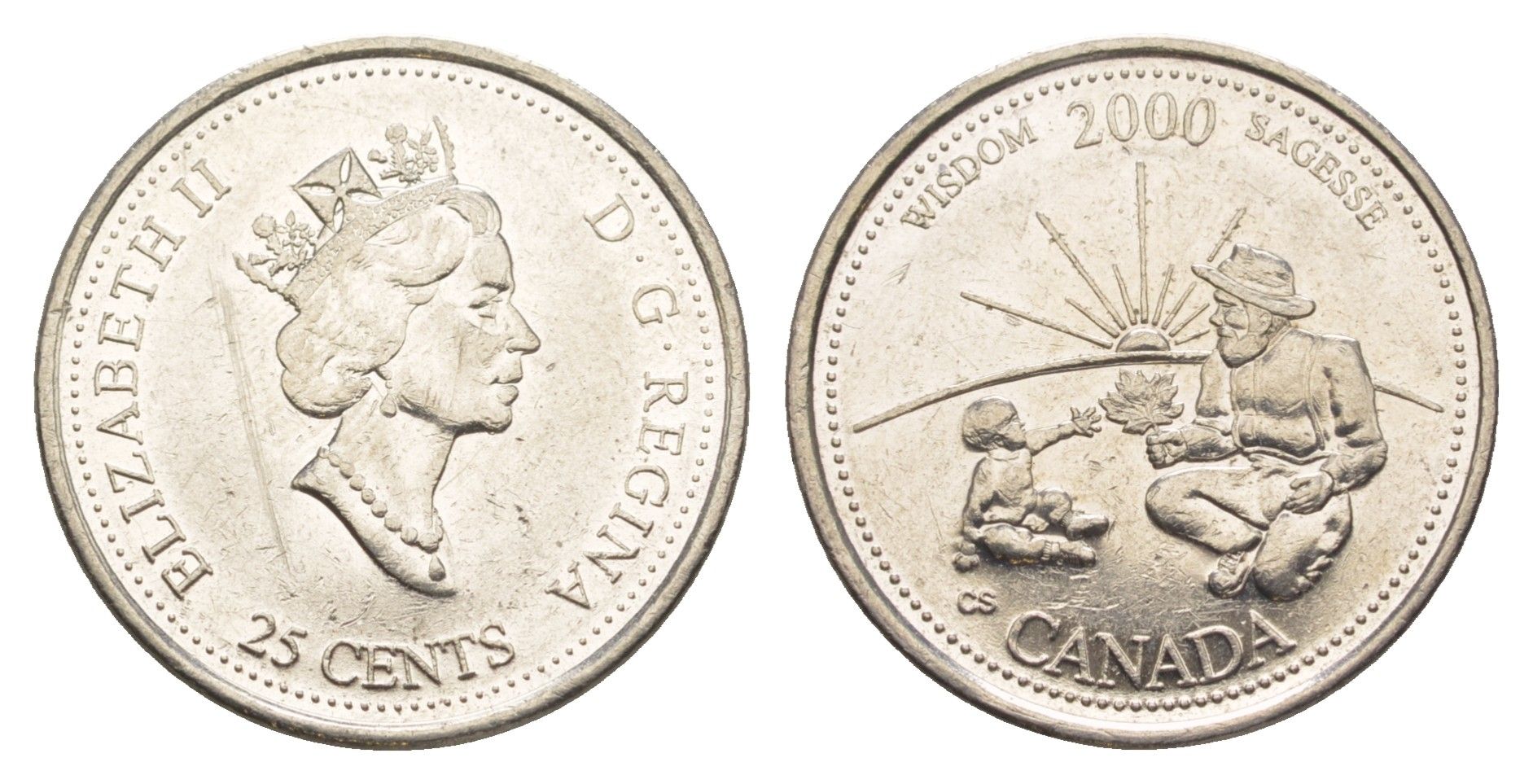 Канада 25 центов 2000 Миллениум - Мудрость KM 378 сталь плакированная никелем aUNC 4637-931