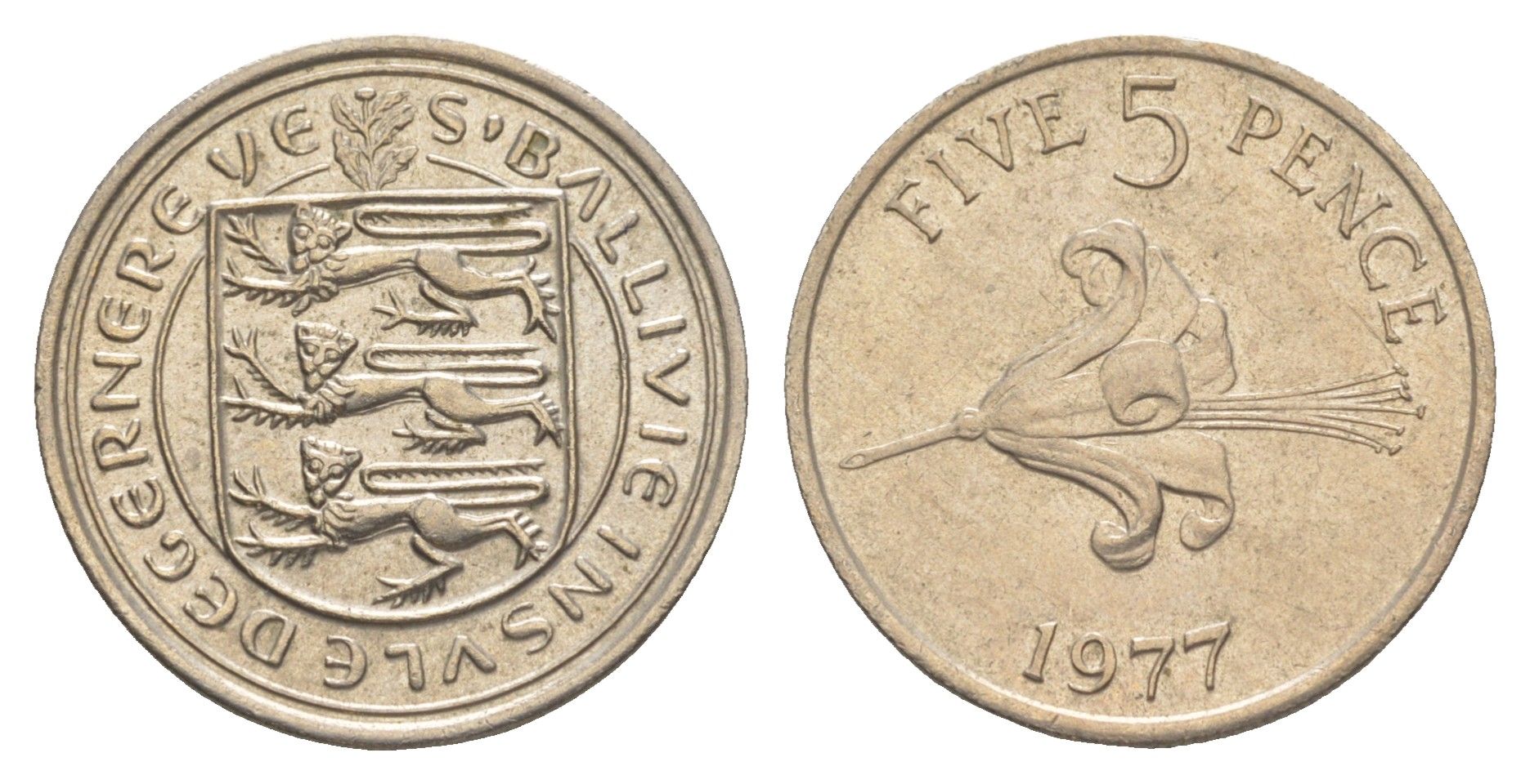 Гернси 5 пенсов 1977 KM 29 медно-никель UNC 4514-856