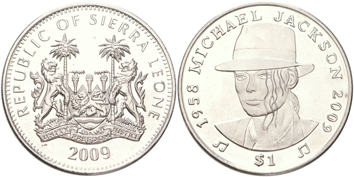 Сьерра-Леоне 1 доллар 2009 Майкл Джексон KM 358 медно-никель BU 4368-1222