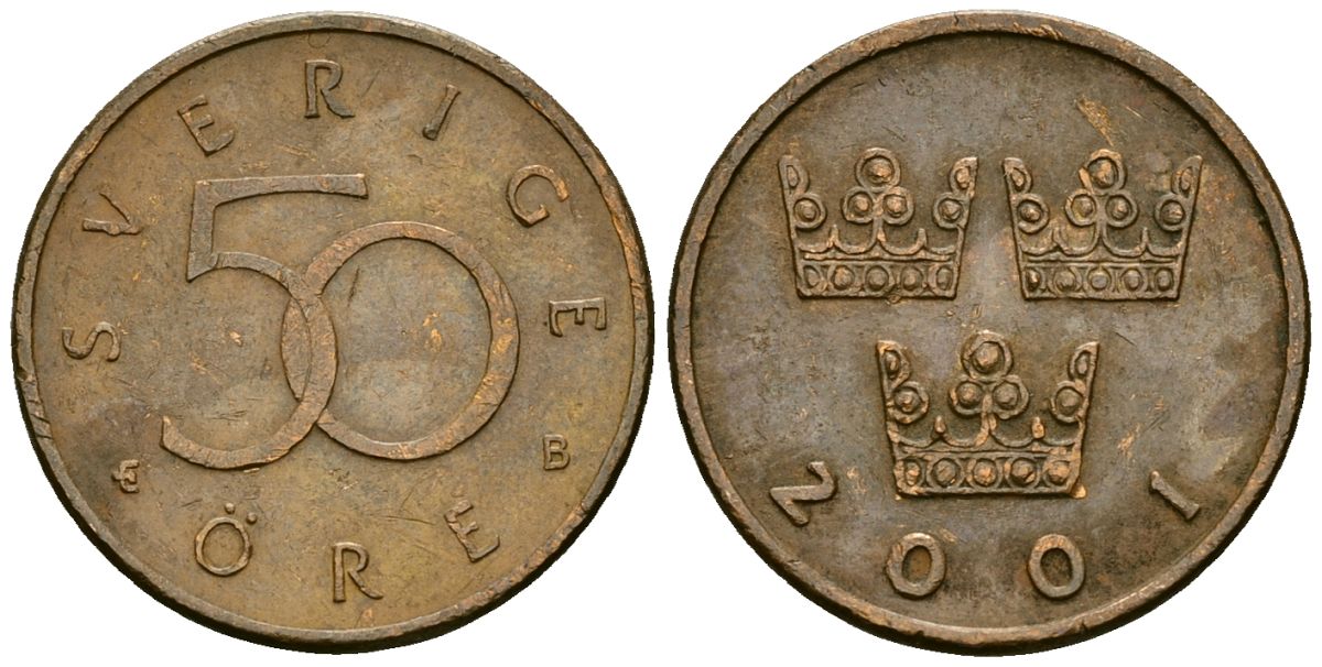 Швеция 50 эре 2001 Карл XVI Густав (1973- ) KM 878 бронза 4173-1049