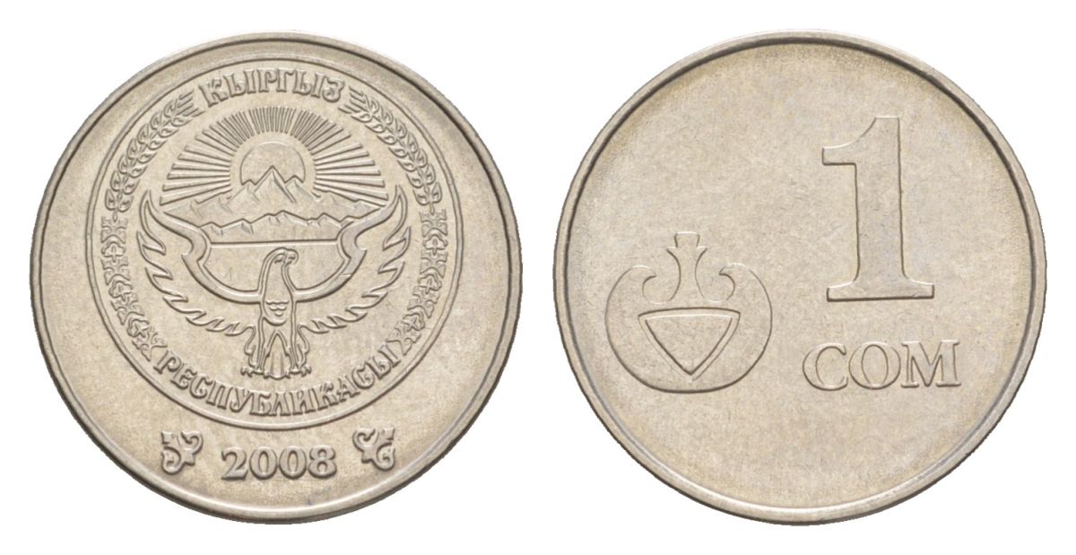 Киргизия 1 сом 2008 KM 14 сталь плакированная никелем 4632-266