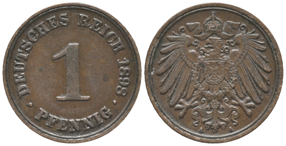 ГЕРМАНИЯ 1 ПФЕННИГ 1898 A KM 10, J. 10 медь 100-864