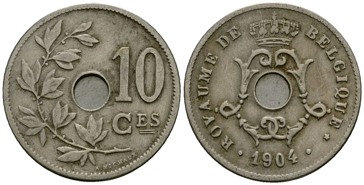 Бельгия 10 сантимов 1904 Belgique KM 52 медно-никель 4172-746