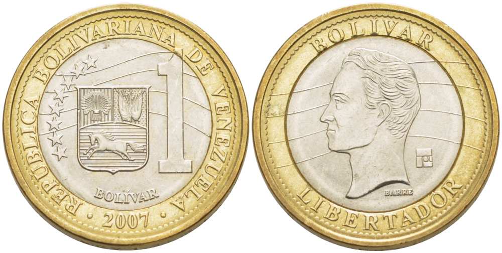 ВЕНЕСУЭЛА 1 БОЛИВАР 2007 KM 93 биметалл 217-743