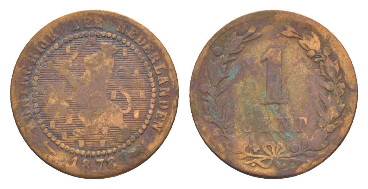 Нидерланды 1 цент 1878 Виллем III (1849-1890) KM 107 бронза 53-226