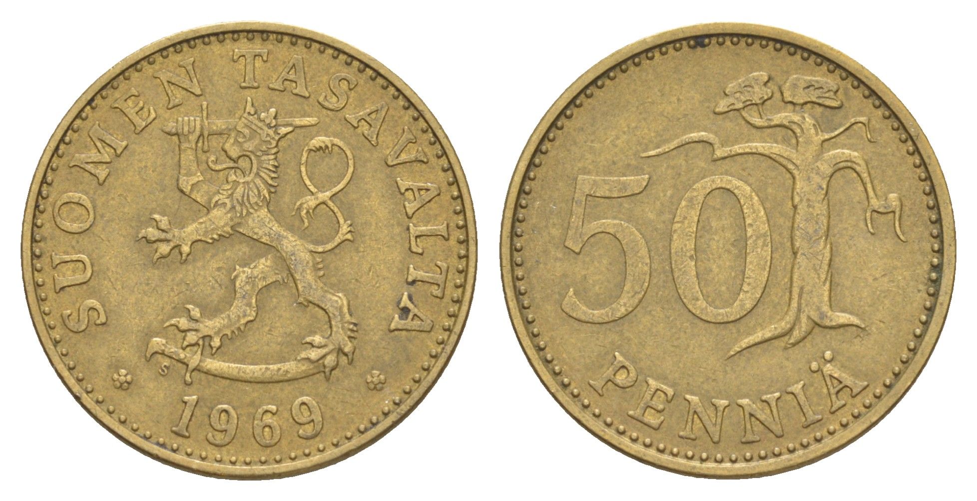 Финляндия 50 пенни 1969 KM 48 алюминиевая бронза 4648-447