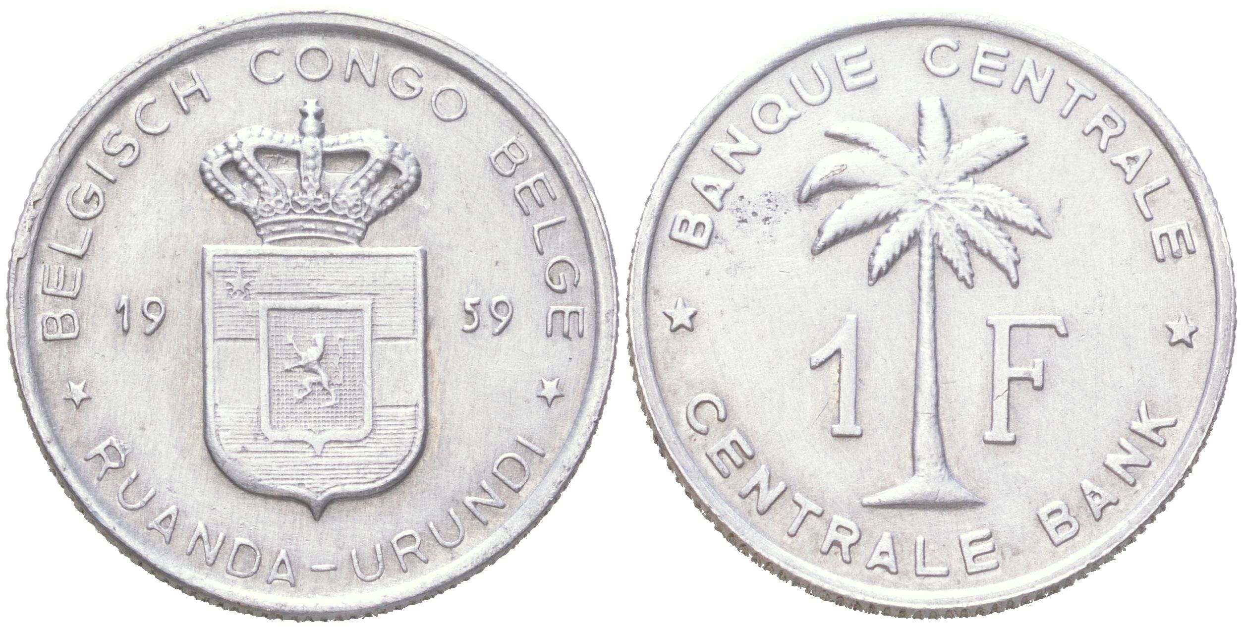 Руанда-Урунди 1 франк 1959 KM 4 алюминий 4621-866