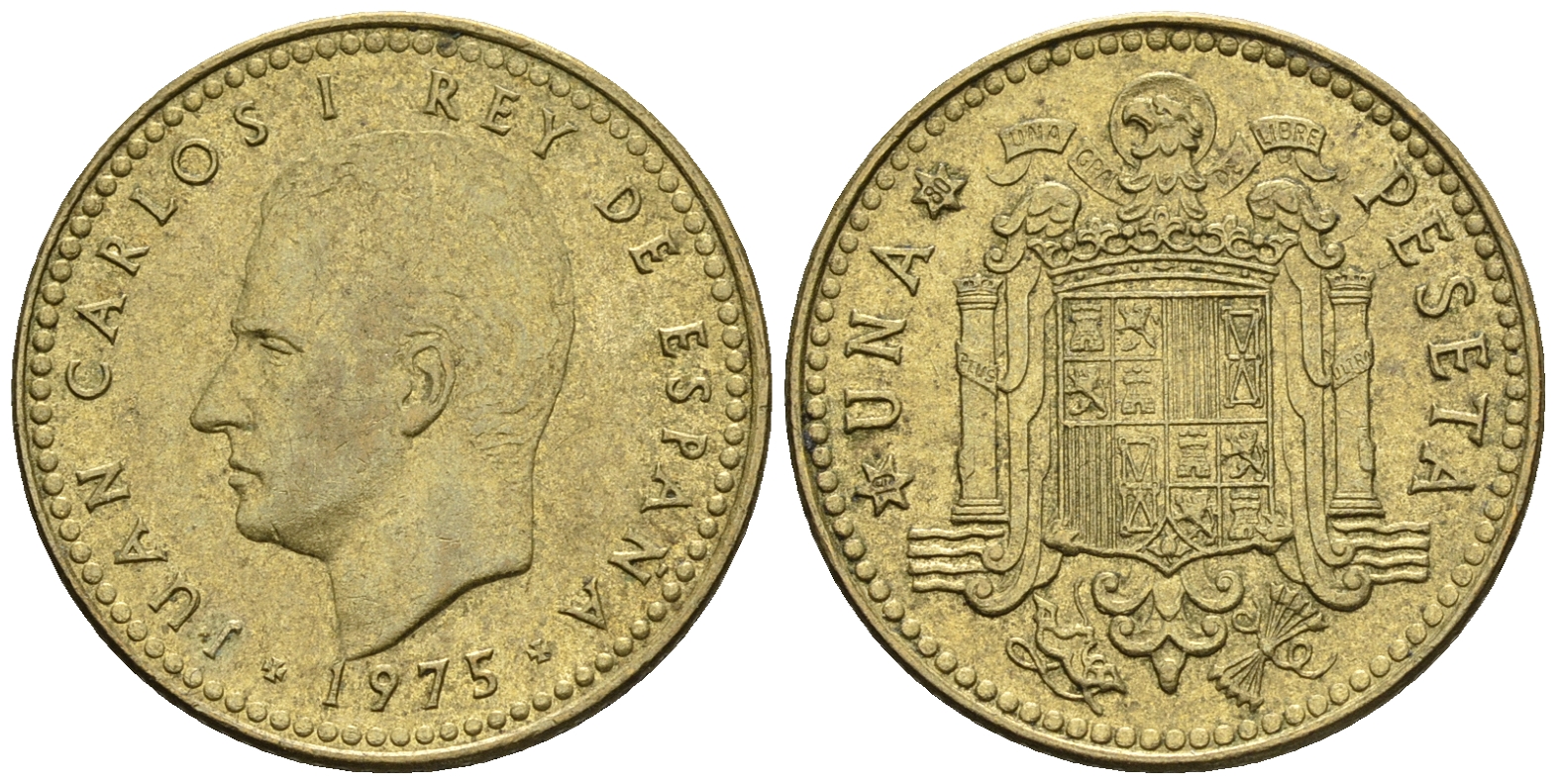 Испания 1 песета 1975 (80) Хуан Карлос I (1975-2014) KM 806 алюминиевая бронза 85-716