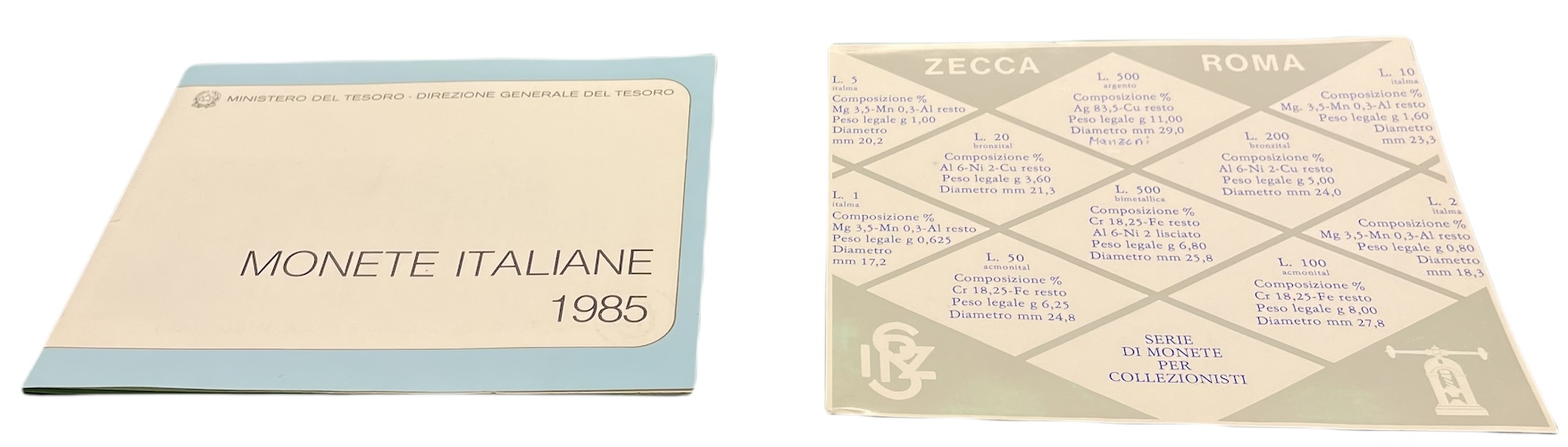 Италия госнабор из 10 монет 1985 200 лет со дня рождения Алессандро Мадзони KM MS 14 серебро UNC 7-5-1-1