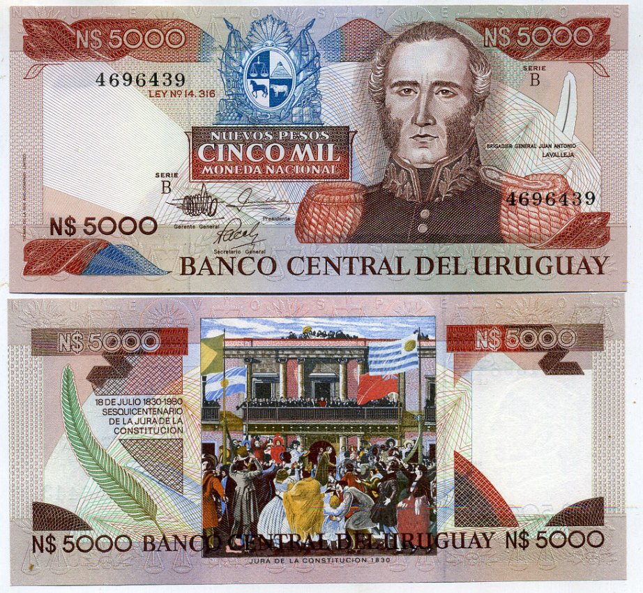Уругвай 5000 новых песо 1983 Pick 65 a (2) бумага UNC (пресс) 000-00-00