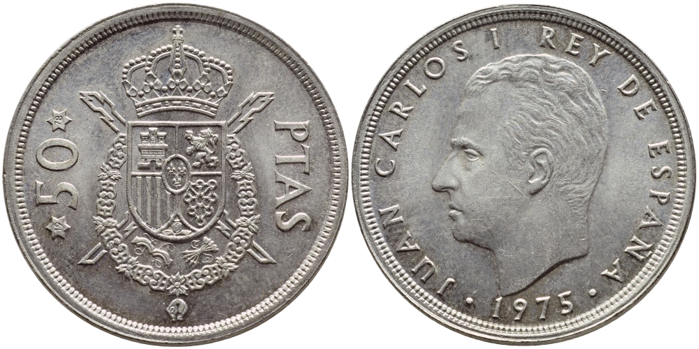 Испания 50 песет 1975 (78) Хуан Карлос I (1975-2014) KM 809 медно-никель 4389-1142