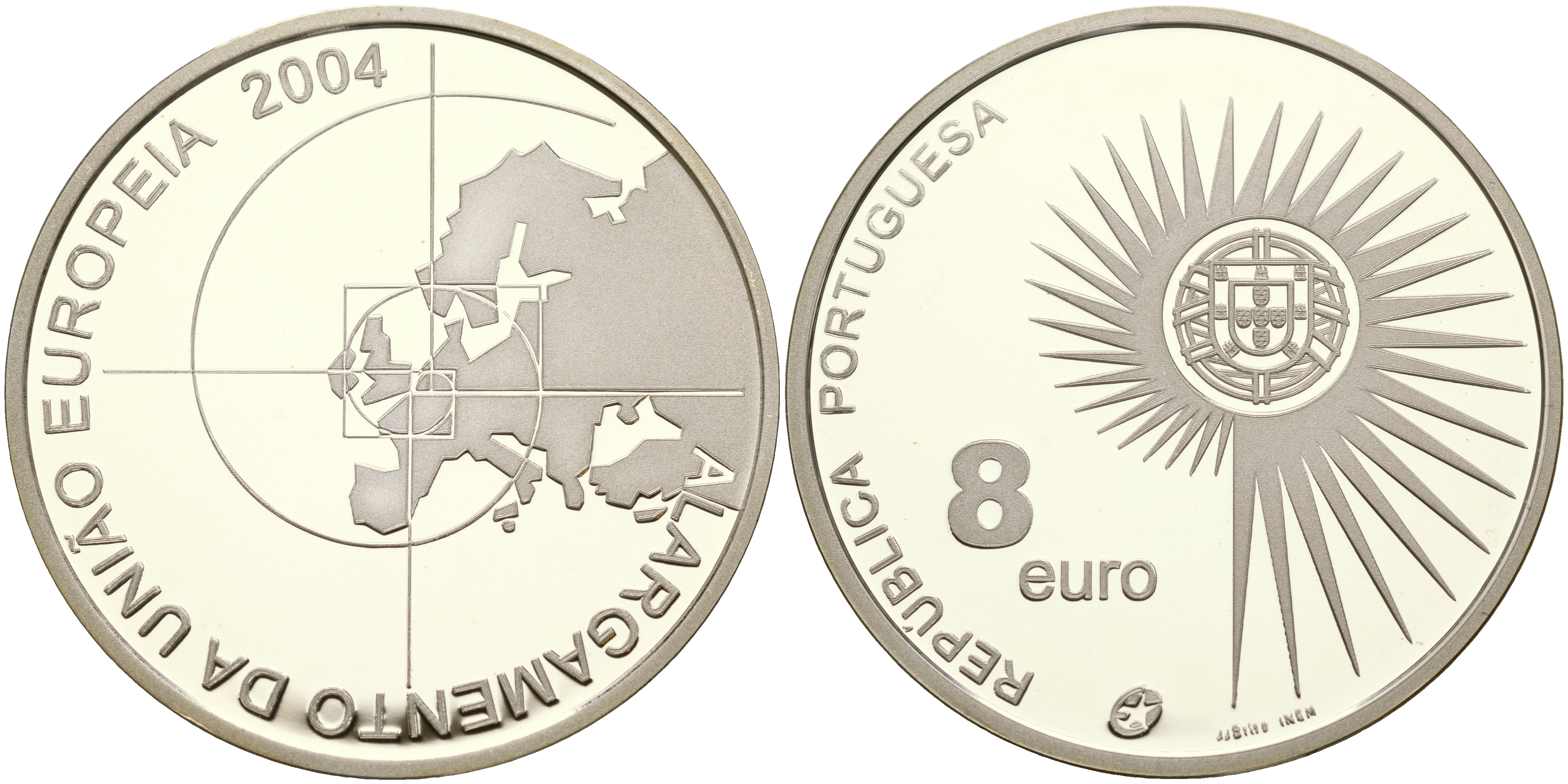 Португалия 8 евро 2004 INCM, расширение Европейского Союза KM 753a серебро PROOF 01-080-12