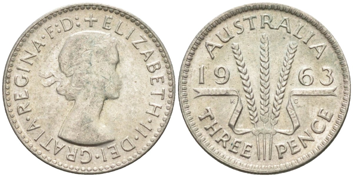 Австралия 3 пенса 1963 KG, Елизавета II (1952-2022) KM 57 серебро 4585-519