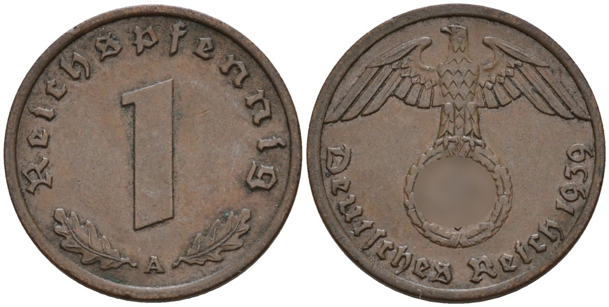 Германия 1 рейхспфенниг 1939 A KM 89, J. 361 бронза 4147-1149