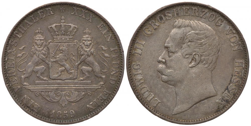 Гессен-Дармштадт 1 талер 1859 Людвиг III (1848-1877) КМ 338 серебро 00-809-36