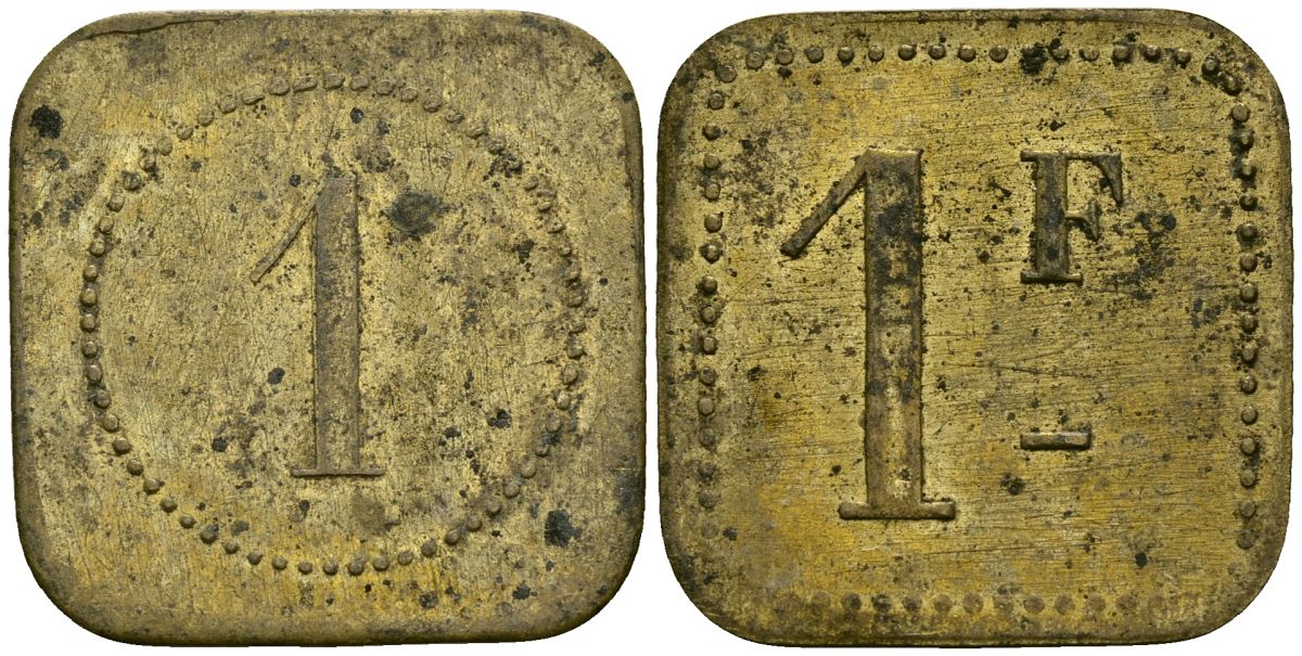 Франция 1 франк XIX-XX век ресторанный жетон латунь 4166-911