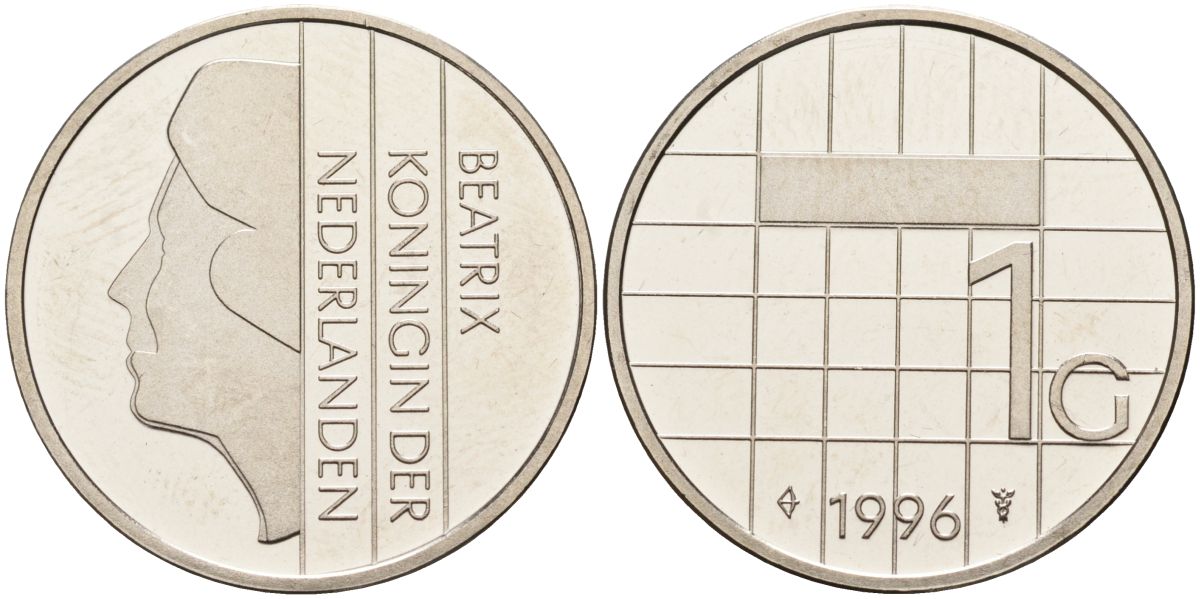 Нидерланды 1 гульден 1996 Беатрикс (1980-2013) KM 205 никель UNC 4116-142