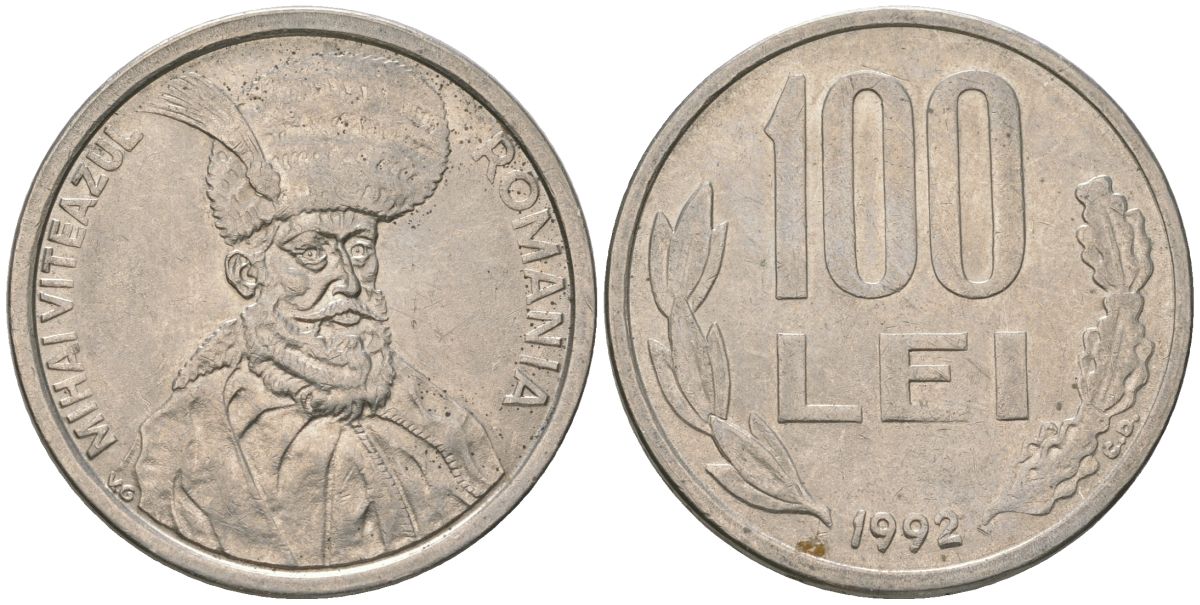 Румыния 100 леев (лей) 1992 Михай Храбрый (1558-1601) KM 111 сталь плакированная никелем 4586-1242