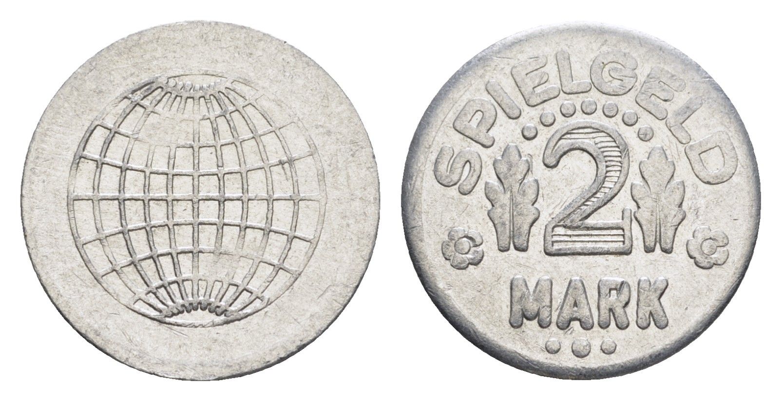 Германия игровой жетон в 2 марки ND разновидность - Глобус, вес 0,8 гр, диаметр 20 мм алюминий UNC 4392-159
