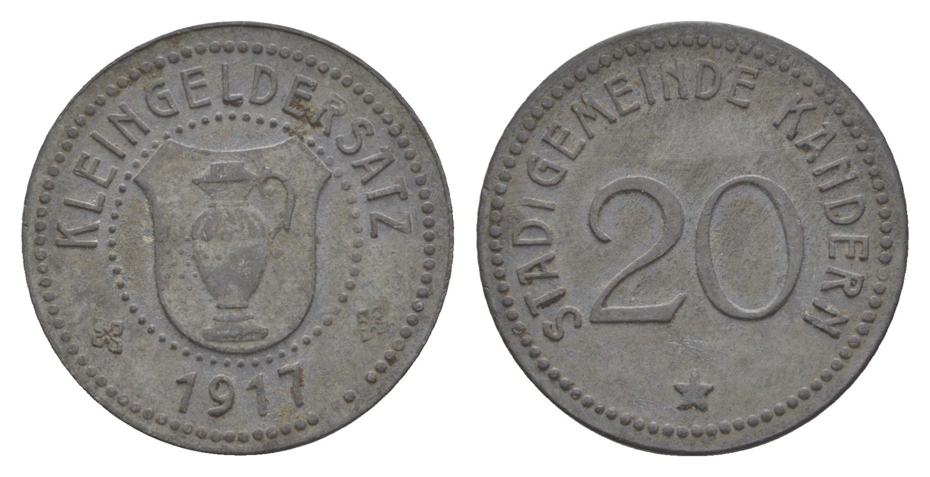 Кандерн 20 пфеннигов 1917 Funck 232.3, Men18 15856.3 цинк 1518-122