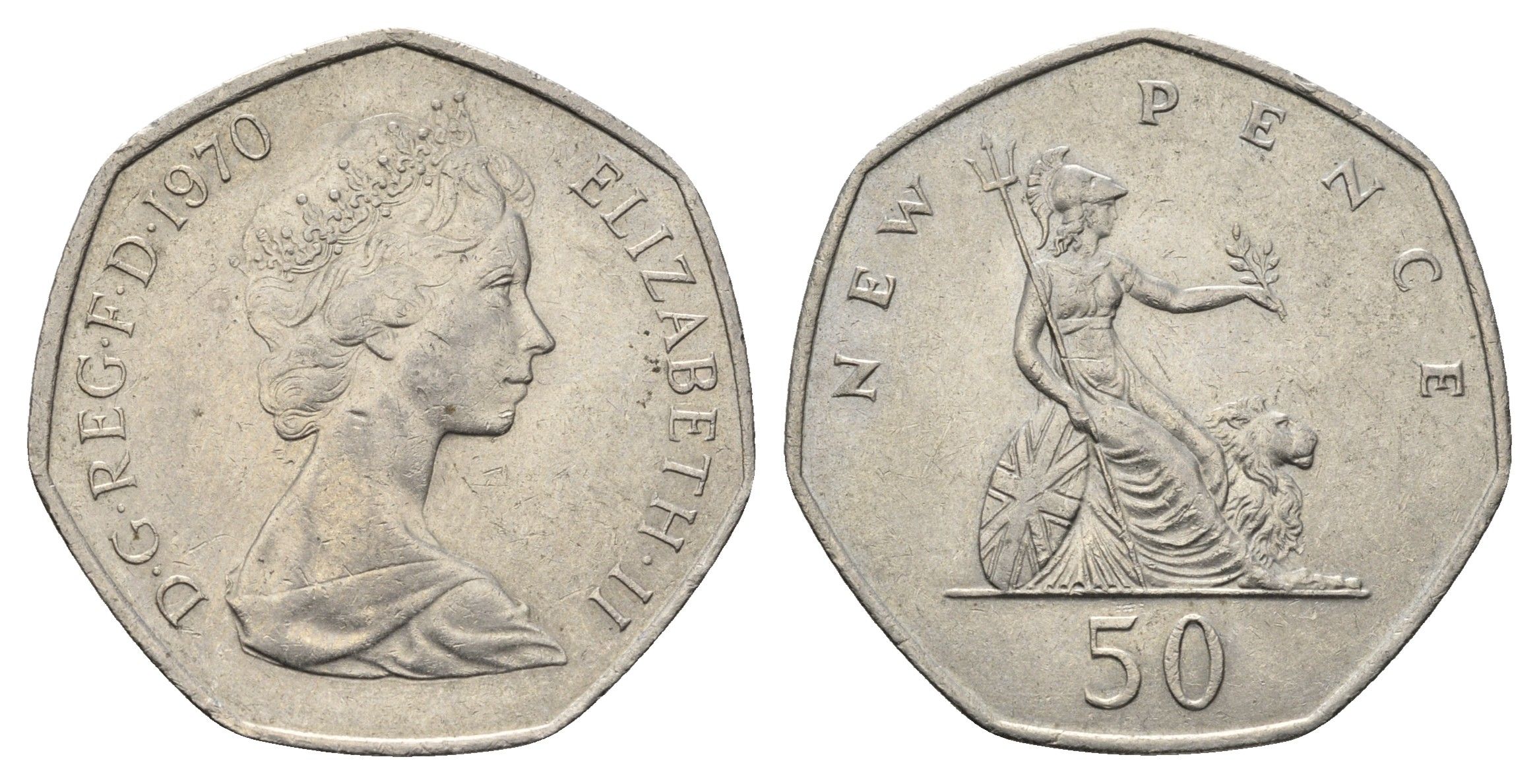 Великобритания 50 пенсов 1970 Елизавета II (1952-2022) KM 913, Spink 4223 (H1) медно-никель 4667-433