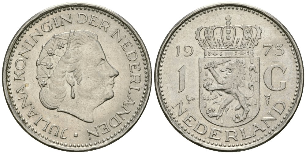 Нидерланды 1 гульден 1973 Юлиана (1948-1980) KM 184a никель 4579-542