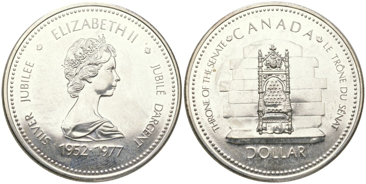 Канада 1 доллар 1977 25 лет вступлению на престол Королевы Елизаветы II KM 118 серебро BU 00-1067-1-44