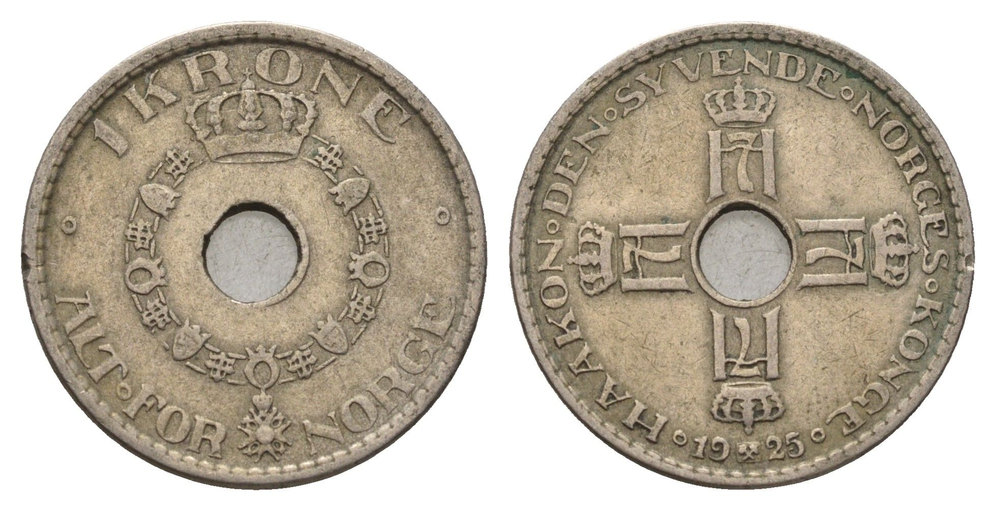 Норвегия 1 крона 1925 Хокон VII (1905-1957) KM 385 медно-никель 4703-253