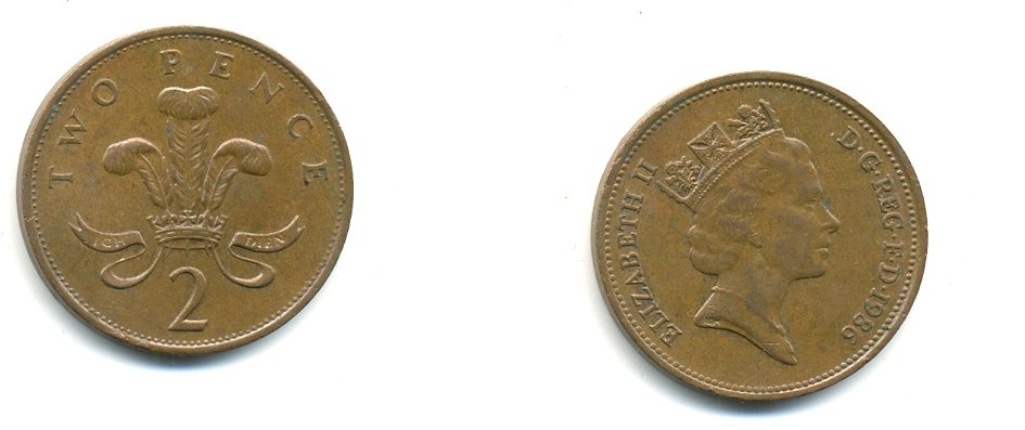 Великобритания 2 пенса 1986 Елизавета II (1952-2022) KM 936, Spink 4376 (C3) бронза 59-1435