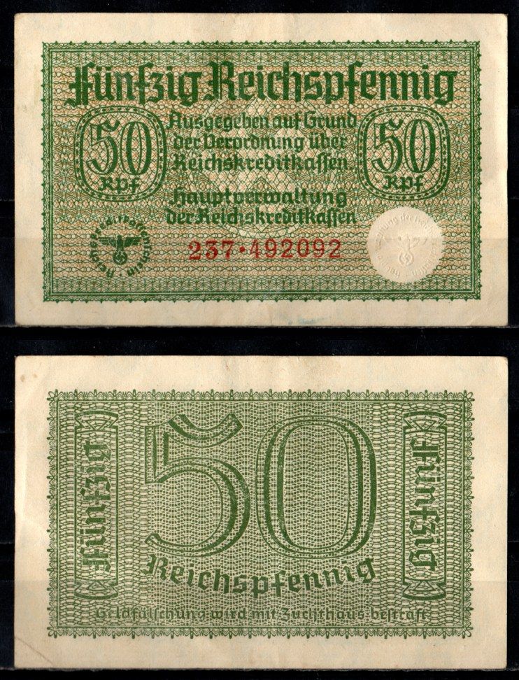 Германия 50 рейхспфеннигов ND (1940-1945) Pick R135 бумага 6352-54-3-1