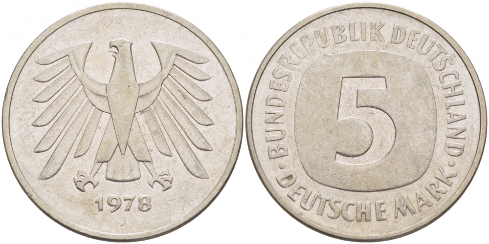 ФРГ 5 МАРОК 1978 J, KM 140.1, J. 415 медно-никель плакированный никелем 59-822