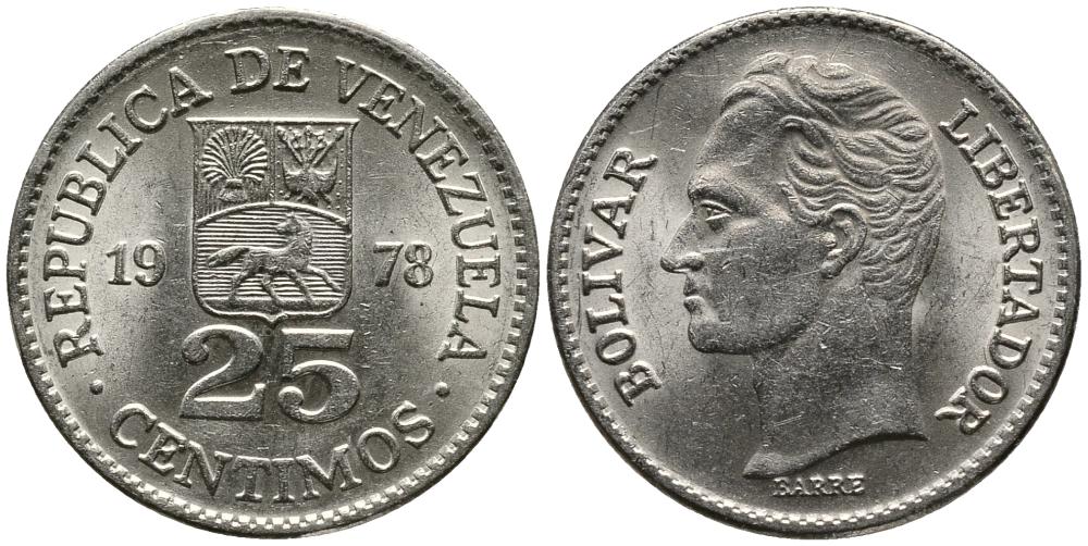 Венесуэла 25 сентимо 1978 Симон Боливар KM 50.1 никель 4549-352
