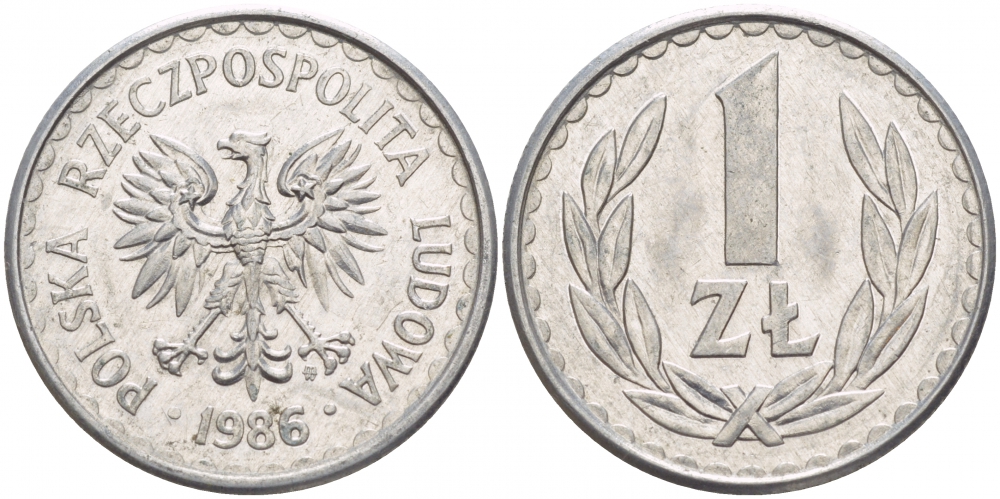 ПОЛЬША 1 ЗЛОТЫЙ 1986 MW KM 49.2 алюминий 4548-435