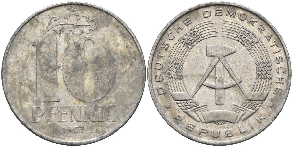 ГДР 10 пфеннигов 1983 A KM 10 алюминий 4132-1025