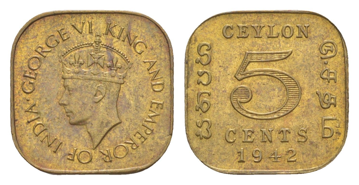 Цейлон 5 центов 1942 KM 113.1 никель латунь UNC 1516-131