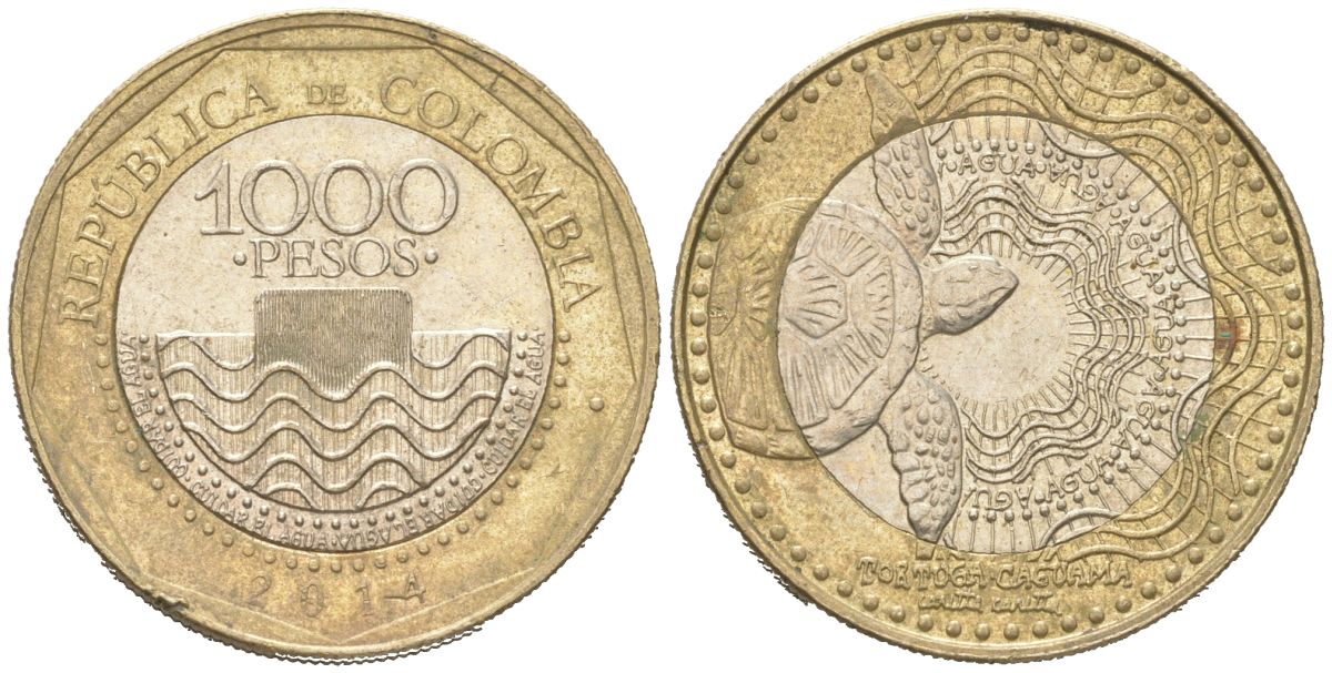 Колумбия 1000 песо 2014 KM 299 биметалл 4176-852
