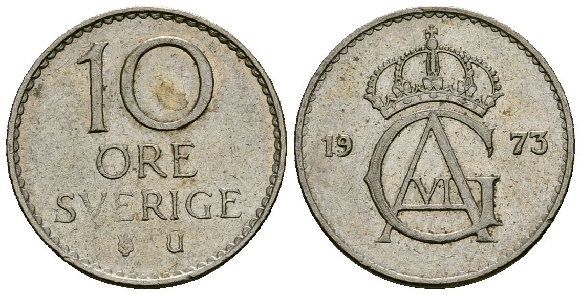 Швеция 10 эре 1973 Густав VI Адольф (1950-1973) KM 835 медно-никель 4173-1034