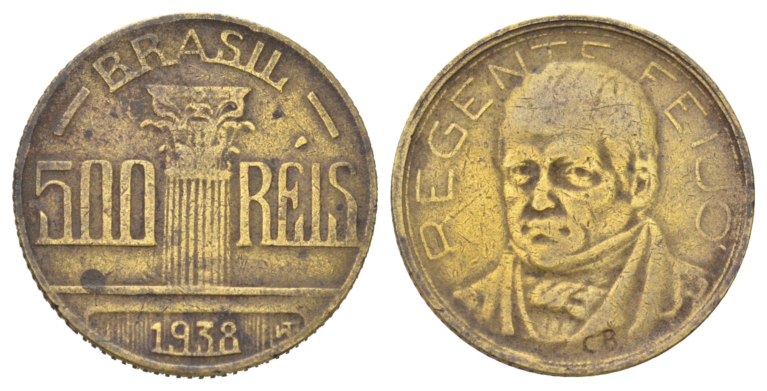 Бразилия 500 реалов (рейсов) 1938 KM 540 алюминиевая бронза 4668-1052