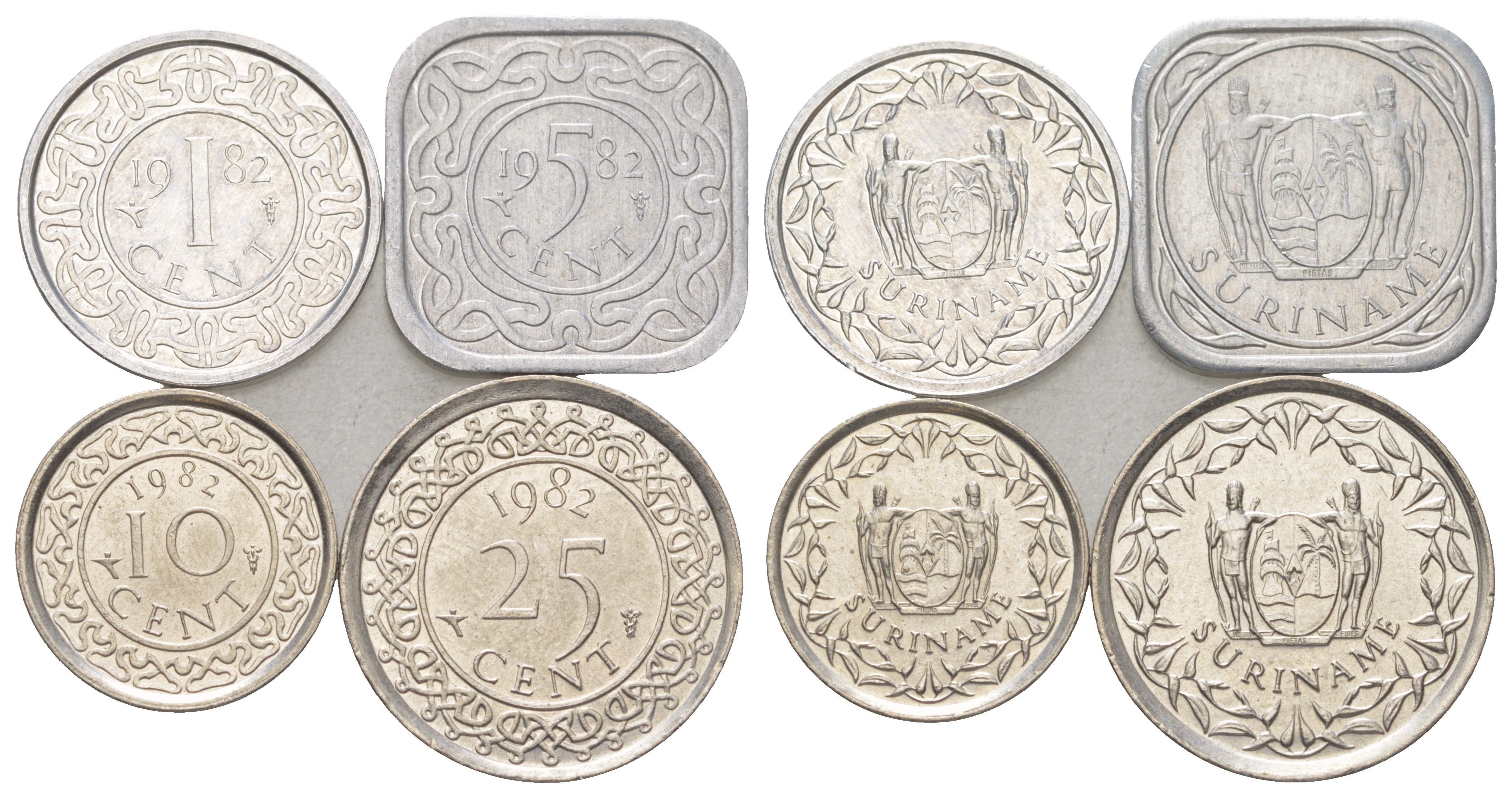 Суринам годовой набор из 4 монет (1, 5, 10 и 25 центов) 1982 KM 11a, 12a, 13 и 14 UNC 4625-241-244