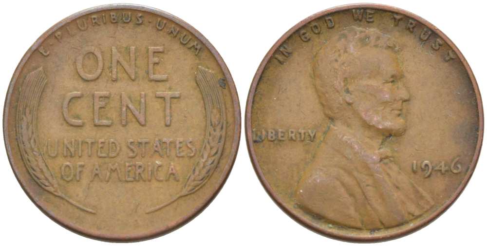 США 1 ЦЕНТ 1946 ЛИНКОЛЬН KM А132 медь цинк 218-943