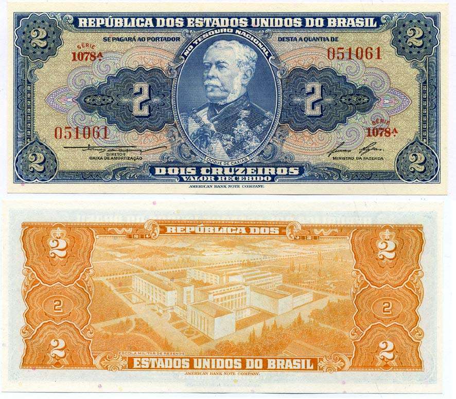 Бразилия 2 крузейро ND (1954-1958) серия 1078, герцог Кашиас Pick 151b бумага UNC (пресс) 8612-14-3-1