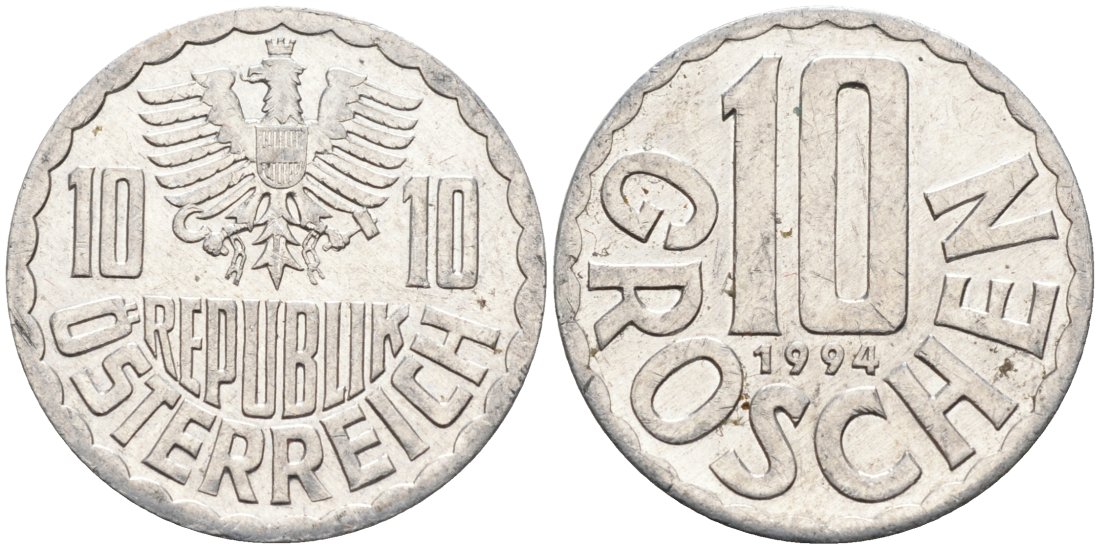 АВСТРИЯ 10 ГРОШЕЙ 1994 КМ 2878 алюминий 4573-243