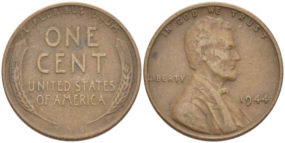 США 1 ЦЕНТ 1944 ЛИНКОЛЬН KM А132 медь цинк 3309-524