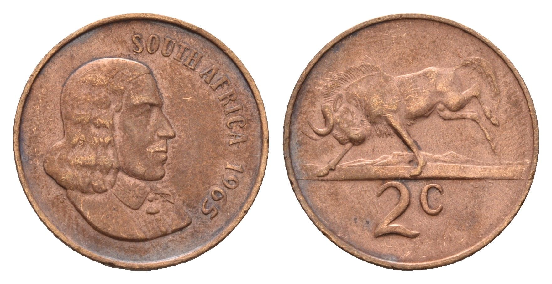ЮАР 2 цента 1965 Ян ван Рибек (1619-1677), South Africa, легенда на английском, антилопа KM 66.1 бронза 4114-516